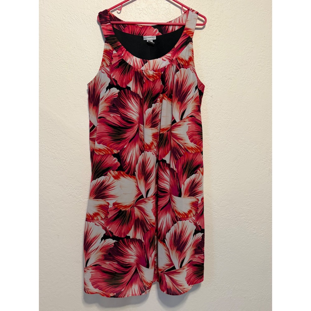 Catherines Pink Red Floral Petal Sleeveless Shift Dress Plus Size 2X 22W 24W